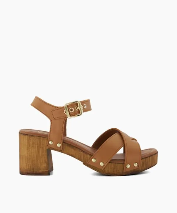 Dune London Heeled Sandals Judies Tan Leather Cross Strap Clog Heels Dune London Brown 8211 Women