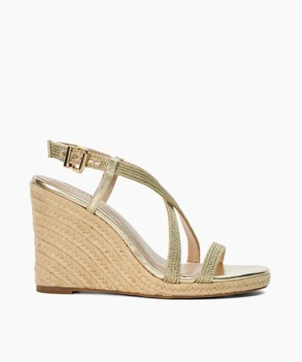 Dune London Heeled Sandals Keylas Gold Embellished Raffia Wedge Dune London Metallic 8211 Women