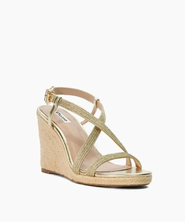 Dune London Heeled Sandals Keylas Gold Embellished Raffia Wedge Dune London Metallic 8211 Women