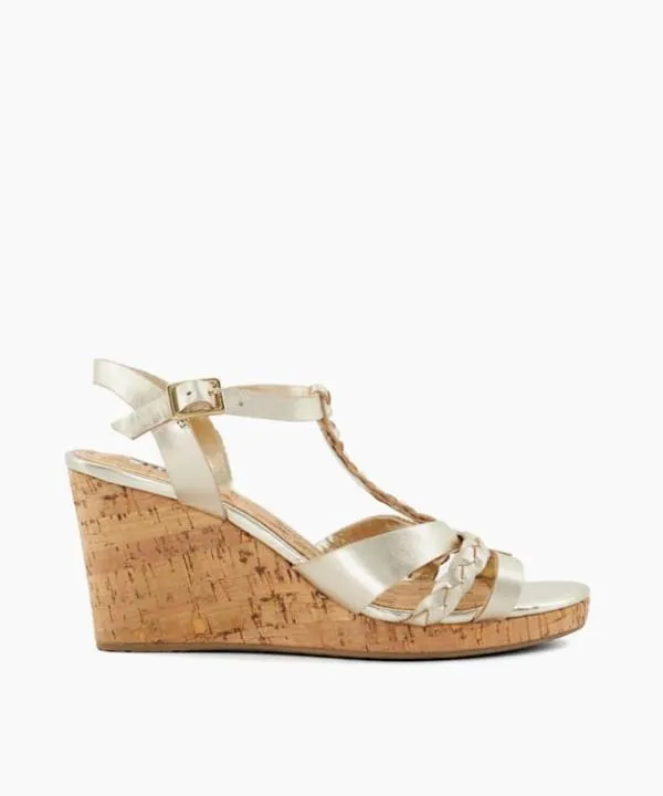 Dune London Heeled Sandals Koali Gold Plait Metallic Leather Cork Wedge Sandals Dune London Metallic 8211 Women