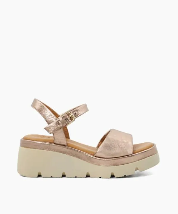 Dune London Heeled Sandals Komodo Rose Gold Metallic Leather Wedge Heeled Sandals Dune London Metallic 8211 Women
