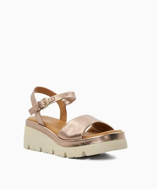Dune London Heeled Sandals Komodo Rose Gold Metallic Leather Wedge Heeled Sandals Dune London Metallic 8211 Women