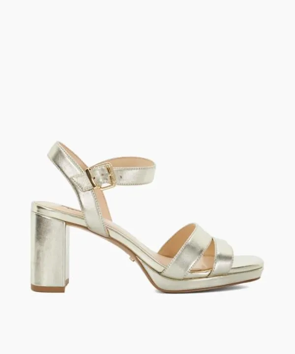 Dune London Heeled Sandals Manifesting Gold Block Heel Sandals Dune London Metallic Leather 8211 Women