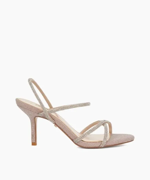 Dune London Heeled Sandals Momentum Rose Gold Wide Fit Diamante Open Toe Heels Dune London Metallic 8211 Women