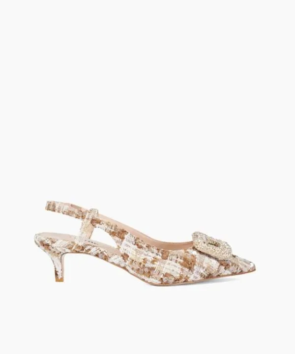 Dune London Heels Centrepiece Beige Boucle Brooch Detail Kitten Heel Slingback Dune London Neutral 8211 Women