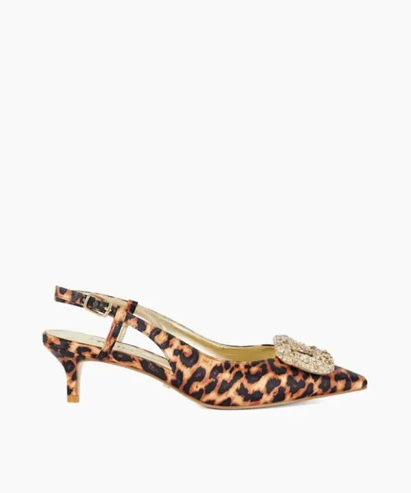 Dune London Heels Centrepiece Leopard Boucle Brooch Detail Kitten Heel Slingback Dune London Animal 8211 Women