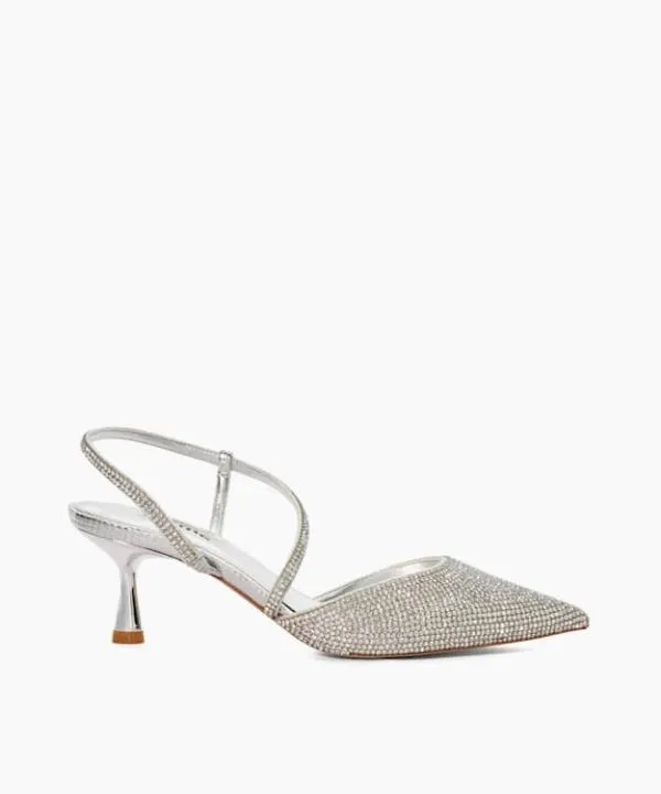 Dune London Heels Competitive Silver Hotfix Kitten Heel Slingbacks Dune London Metallic 8211 Women