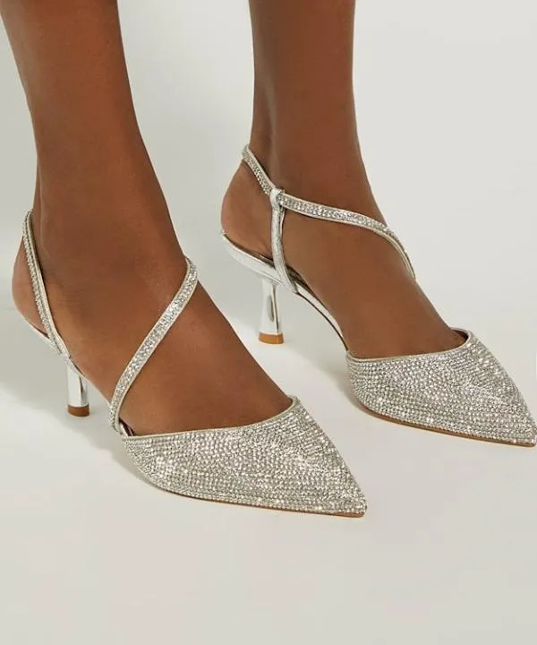 Dune London Heels Competitive Silver Hotfix Kitten Heel Slingbacks Dune London Metallic 8211 Women
