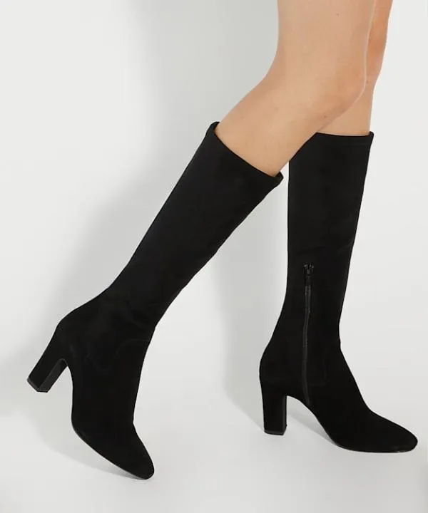 Dune London Knee High Boots Simple Black Almond Toe Block Heel Boots Dune London Black 8211 Women