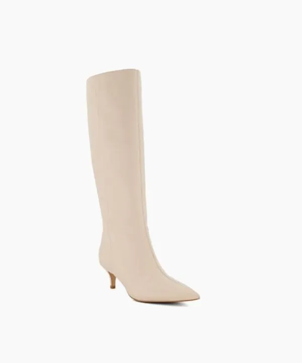 Dune London Knee High Boots Smooth Ecru KittenHeeled Leather KneeHigh Boots Dune London Neutral 8211 Women