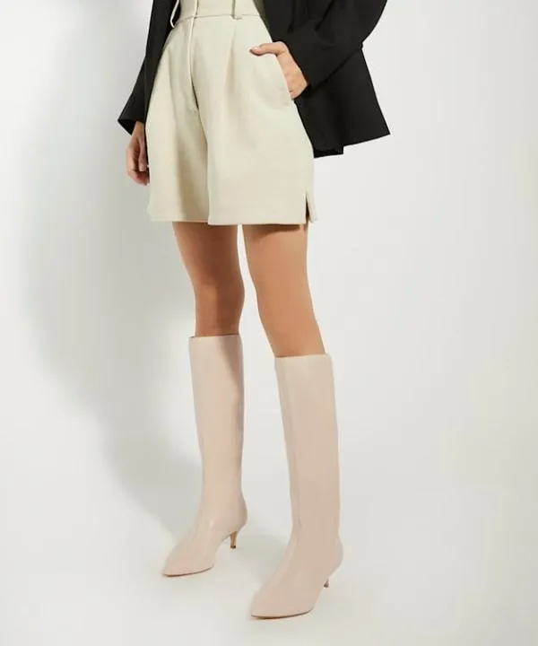 Dune London Knee High Boots Smooth Ecru KittenHeeled Leather KneeHigh Boots Dune London Neutral 8211 Women