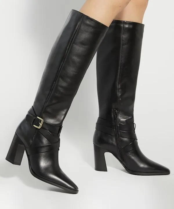 Dune London Knee High Boots Solanna Black Block Heel Knee High Boots Dune London Black Leather 8211 Women