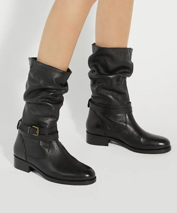 Dune London Knee High Boots Tasa Black Leather Mid Calf Boots Dune London Black 8211 Women