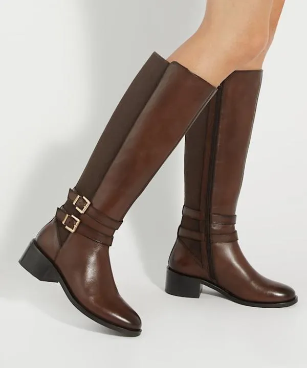 Dune London Knee High Boots Tatter Brown Leather Knee High Riding Boots Dune London Brown 8211 Women