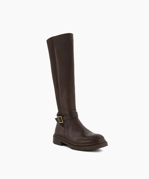 Dune London Knee High Boots Teller Brown BuckleDetail Leather KneeHigh Boots Dune London Brown 8211 Women