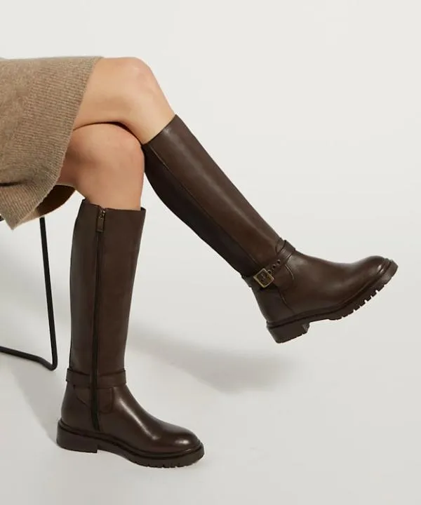 Dune London Knee High Boots Teller Brown BuckleDetail Leather KneeHigh Boots Dune London Brown 8211 Women