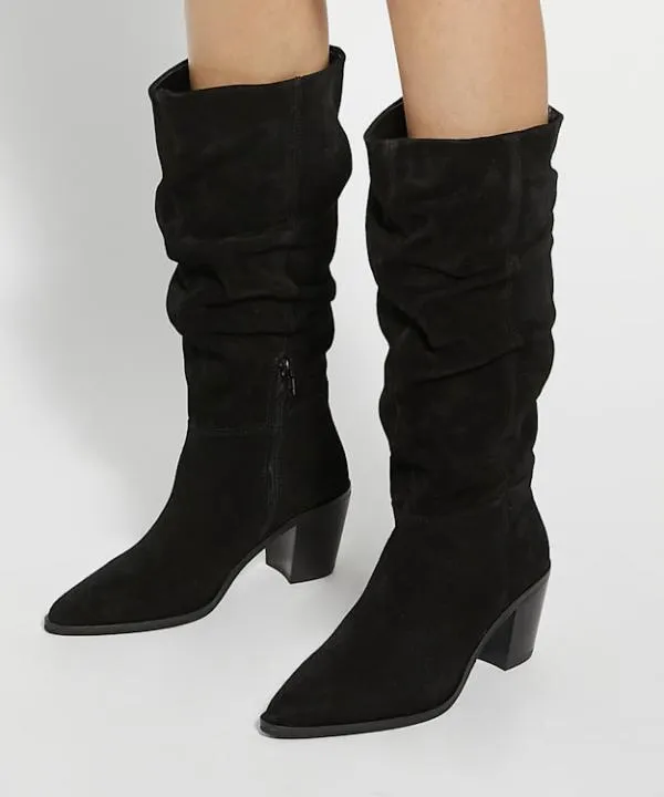 Dune London Knee High Boots Troubles Black Suede Knee High Western Boots Dune London Black 8211 Women