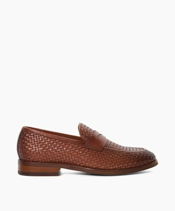 Dune London Smart Shoes Saharas Tan Leather Woven Loafers Dune London Brown 8211 Men