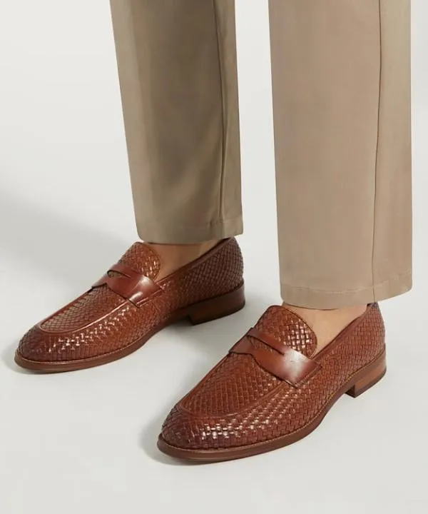 Dune London Smart Shoes Saharas Tan Leather Woven Loafers Dune London Brown 8211 Men