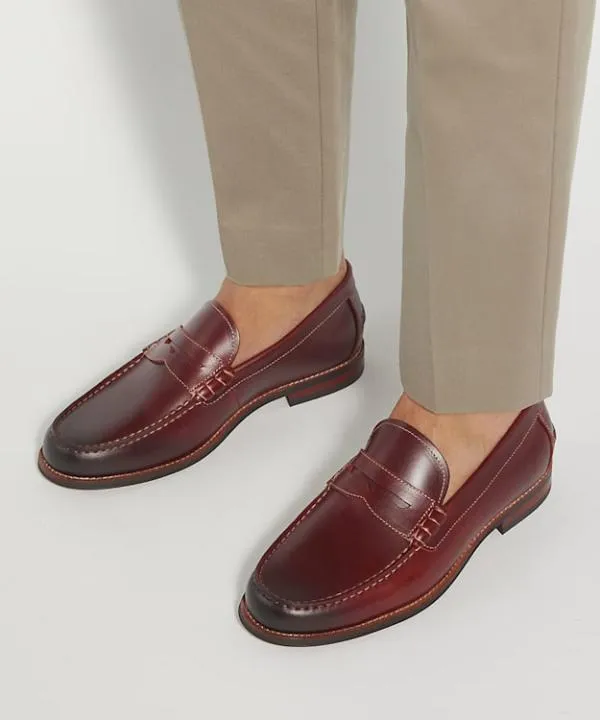 Dune London Smart Shoes Samson Bordo PennyTrim Loafers Dune London Red 8211 Men