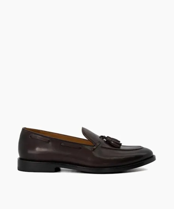 Dune London Smart Shoes Sanders Dark Brown Leather Tassel Trimmed Loafers Dune London Brown 8211 Men