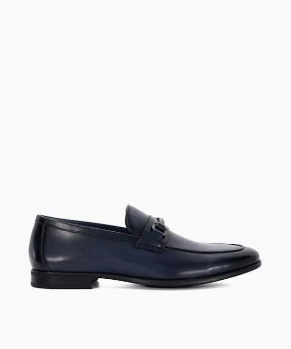 Dune London Smart Shoes Seymore Navy Leather Snaffle Loafers Dune London Blue 8211 Men
