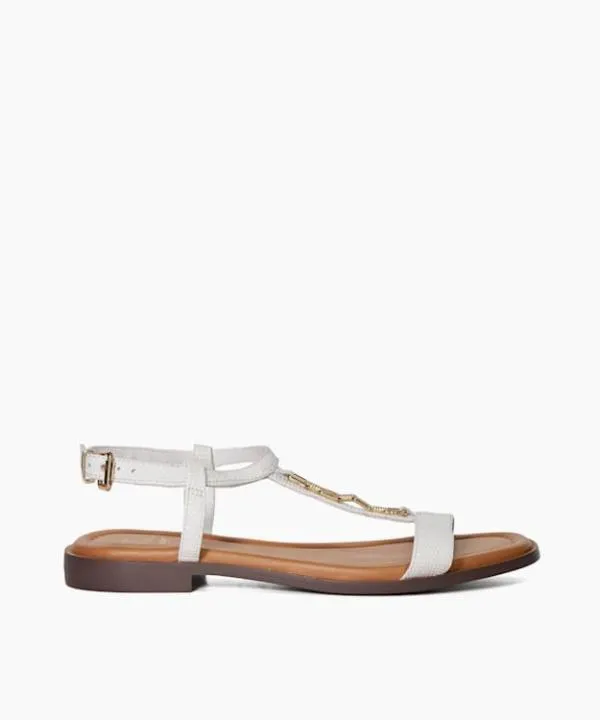 Dune London White Sandals Lottys White Chain Detail CrocEffect Flat Sandals Dune London White 8211 Women