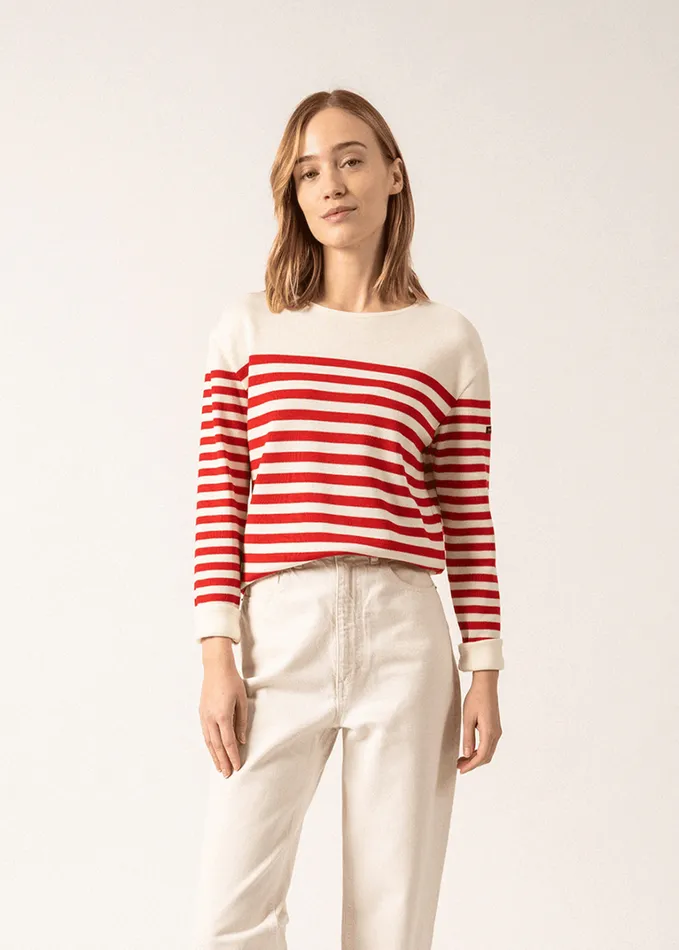Ecrins Striped Sweater In Soft Wool Ivoryred Women Saint James Aw24