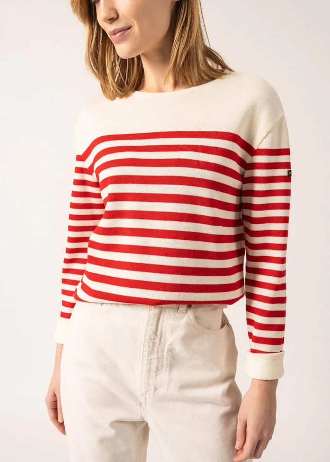 Ecrins Striped Sweater In Soft Wool Ivoryred Women Saint James Breton Sweaters