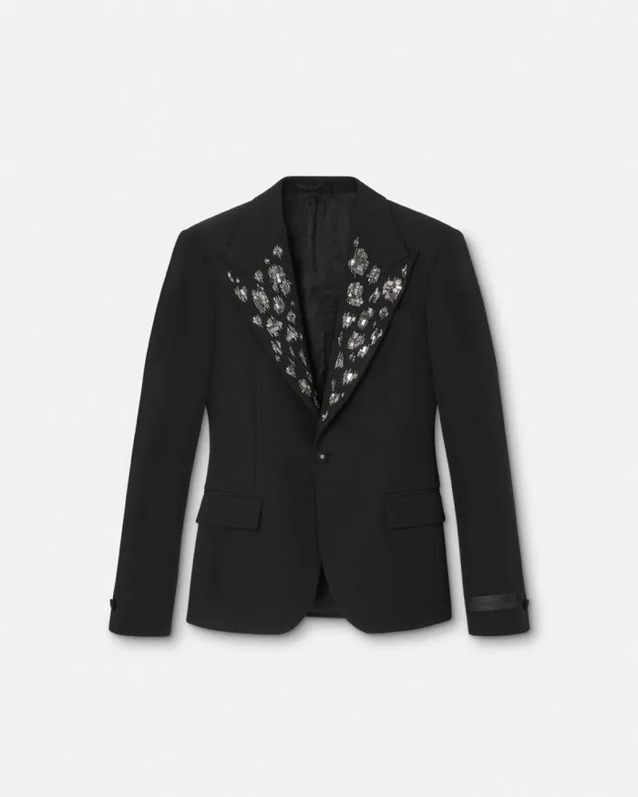 Embellished Light Wool Blazer Black Men Versace Blazers and Suits