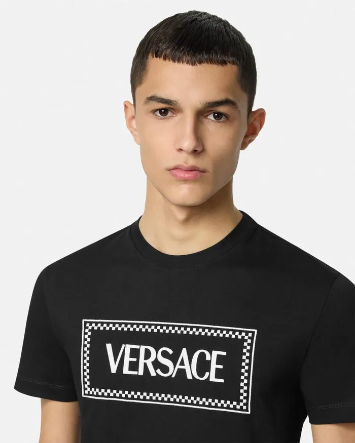 Embroidered 03990s Vintage Logo TShirt Black Men Versace TShirts and Polos