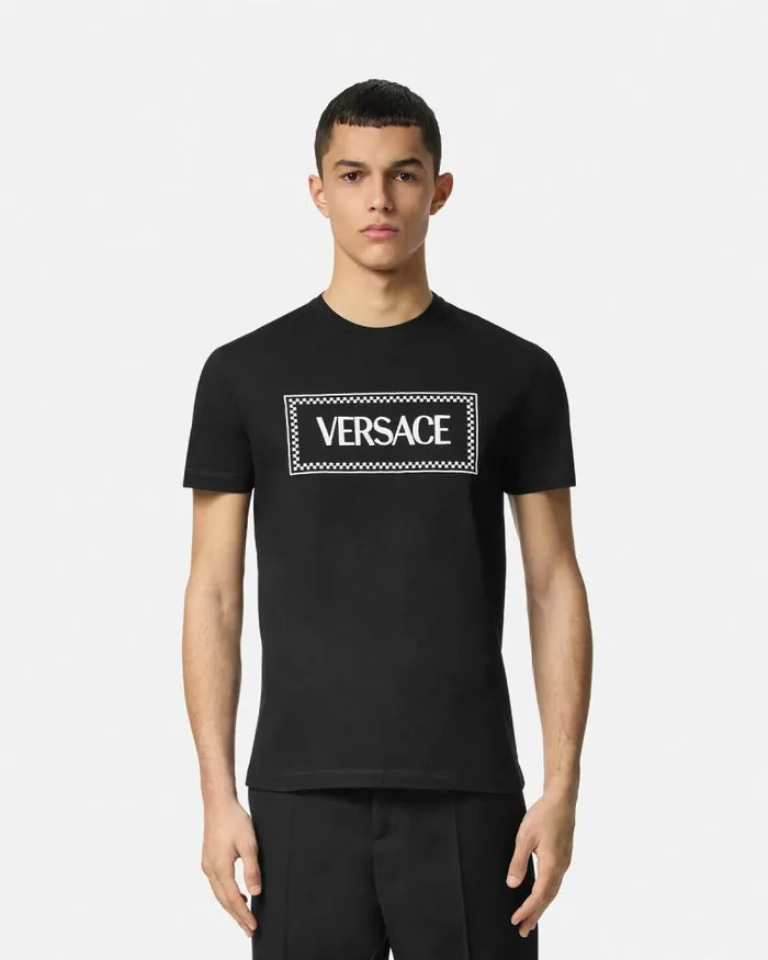 Embroidered 03990s Vintage Logo TShirt Black Men Versace TShirts and Polos