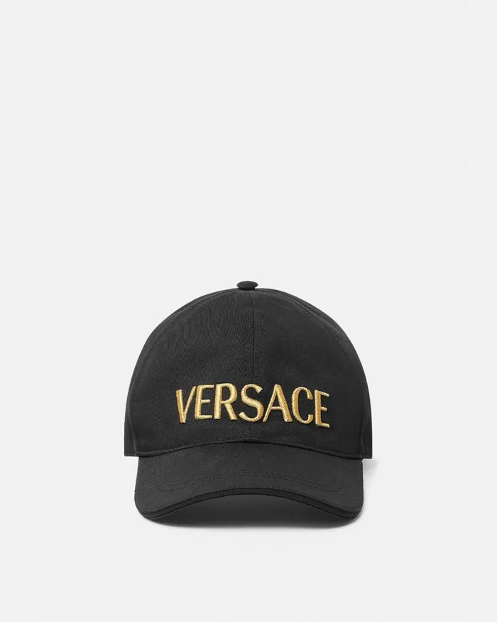 Embroidered Logo Baseball Cap Blackgold WomenMen Versace Hats and Caps