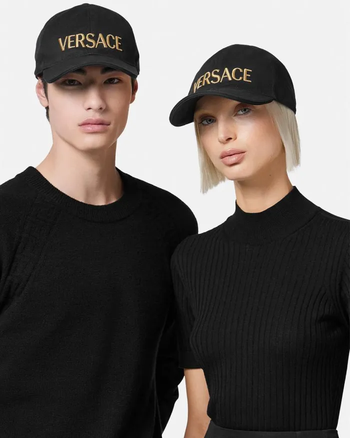 Embroidered Logo Baseball Cap Blackgold WomenMen Versace Hats and Caps