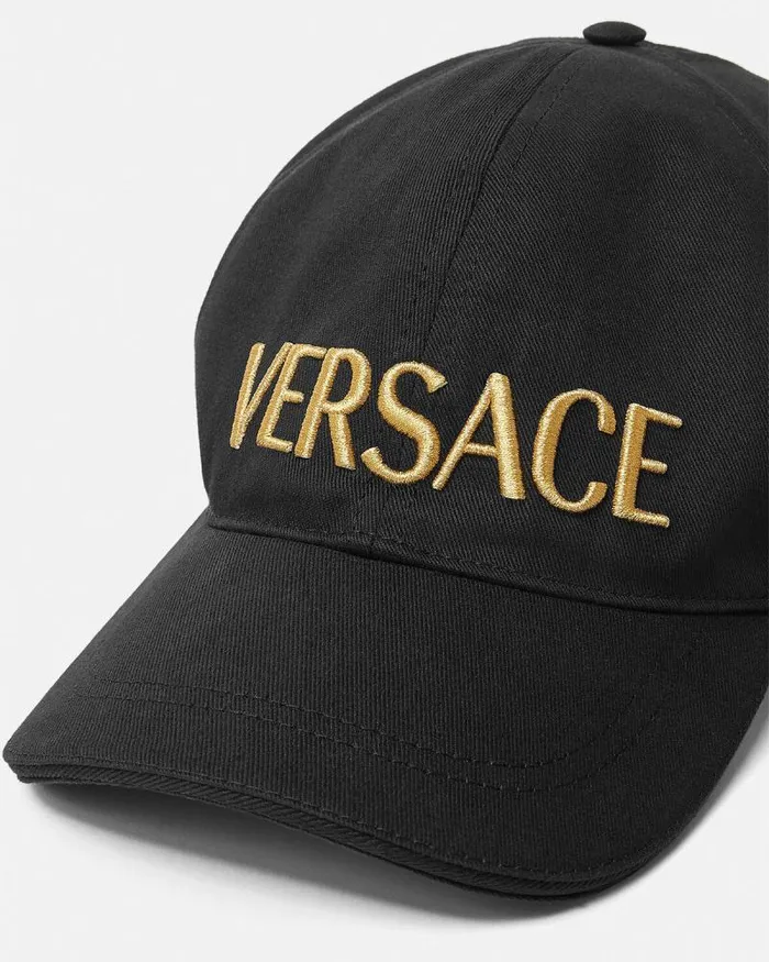 Embroidered Logo Baseball Cap Blackgold WomenMen Versace Hats and Caps