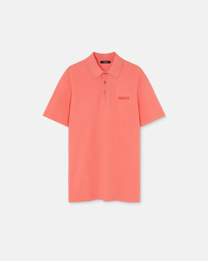 Embroidered Logo Polo Shirt Coral Men Versace TShirts and Polos