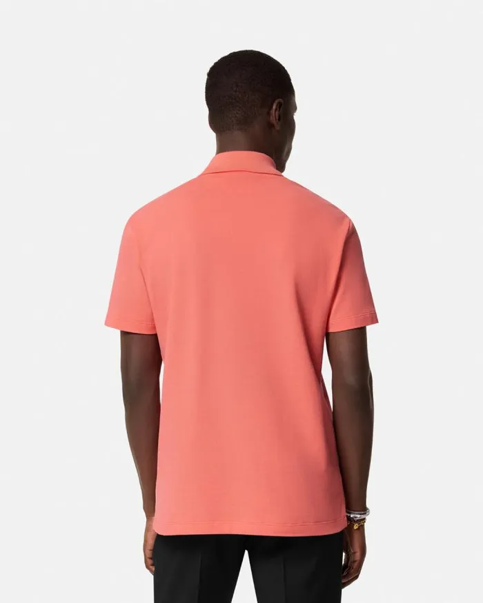 Embroidered Logo Polo Shirt Coral Men Versace TShirts and Polos