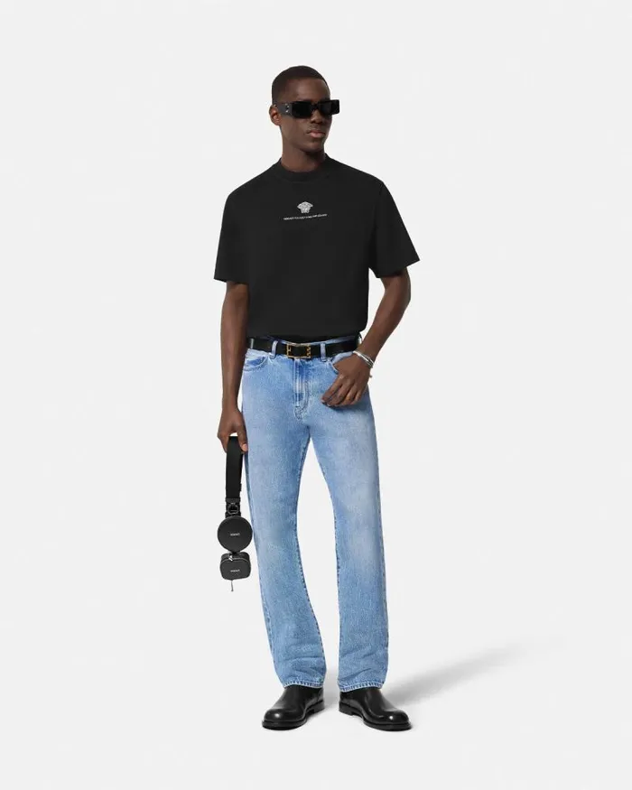 Embroidered Medusa Milano TShirt Black Men Versace TShirts and Polos