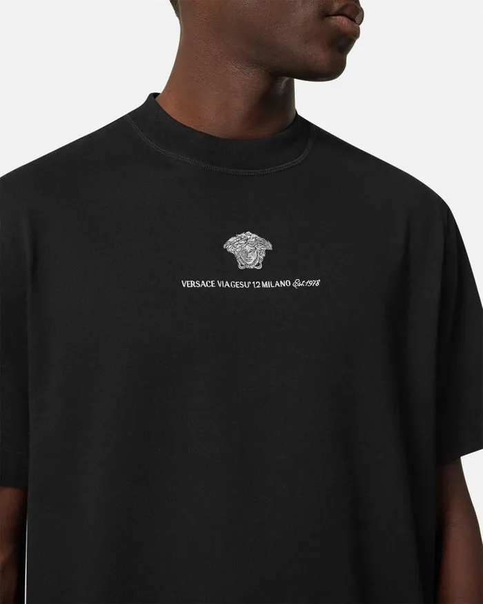 Embroidered Medusa Milano TShirt Black Men Versace TShirts and Polos