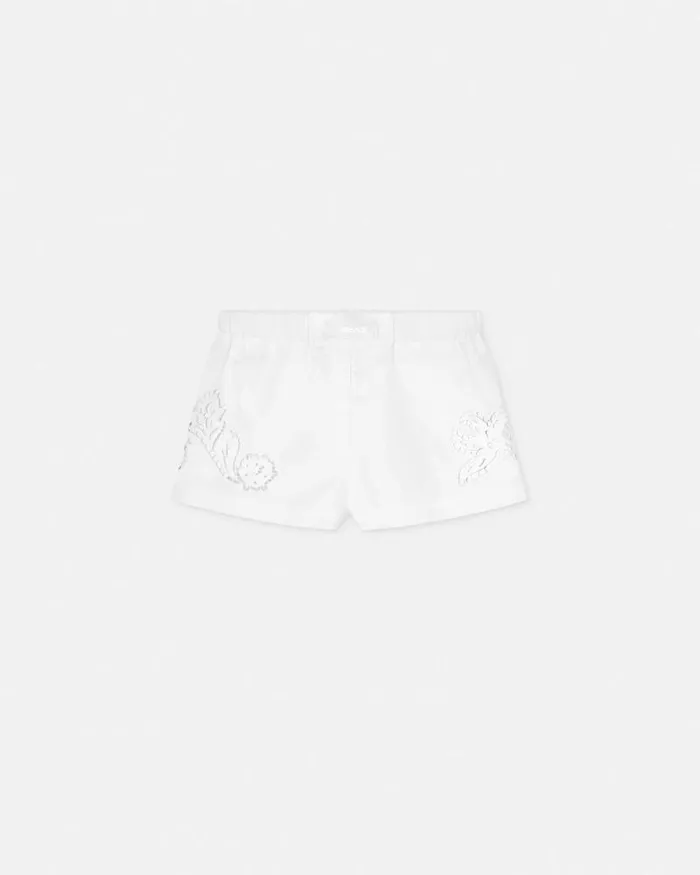 Embroidered Sangallo Boxer Shorts White Women Versace Pants and Shorts