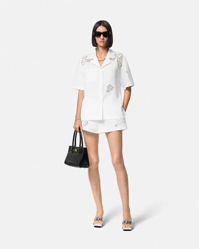 Embroidered Sangallo Boxer Shorts White Women Versace Pants and Shorts