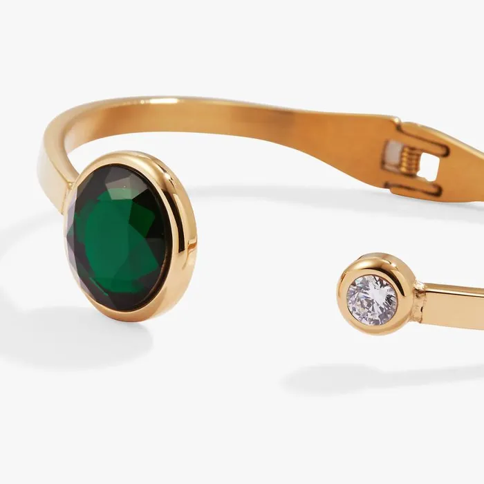 Emerald Crystal Hinge Cuff Bracelet Stainless Steel Gold Women Alex And Ani Luck Prosperity