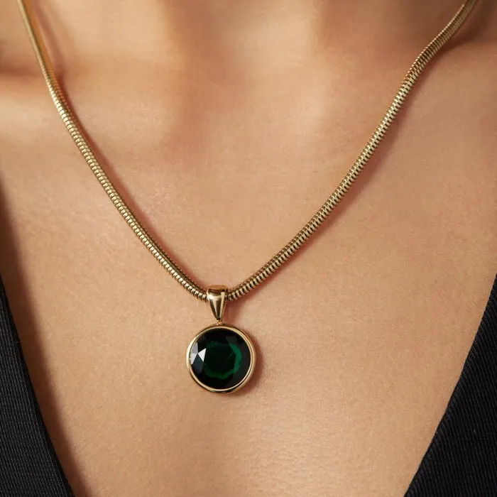 Emerald Crystal Necklace Stainless Steel Gold Women Alex And Ani Luck Prosperity