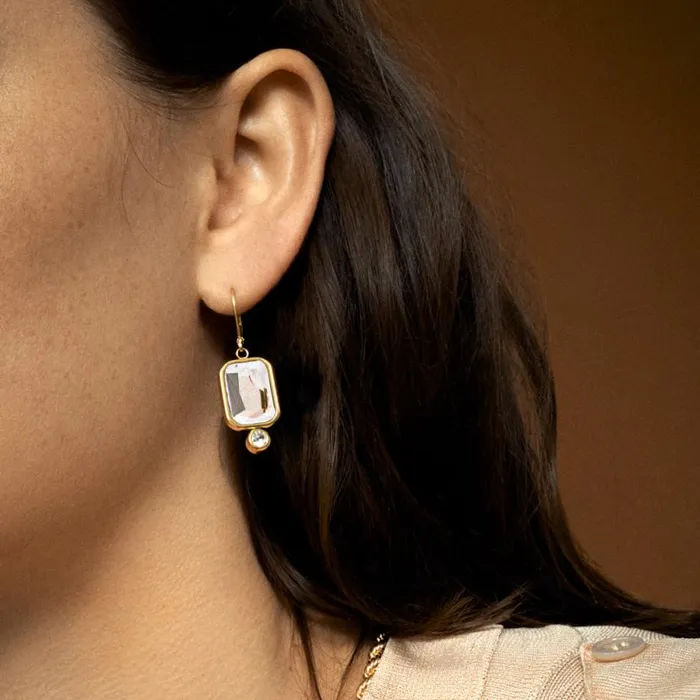 Emerald Cut Crystal Drop Earrings Stainless Steel Gold Women Alex And Ani Fine Jewelry Emerald Cut Crystal Drop Earrings Stainless Steel Gold Women Alex And Ani Fine Jewelry