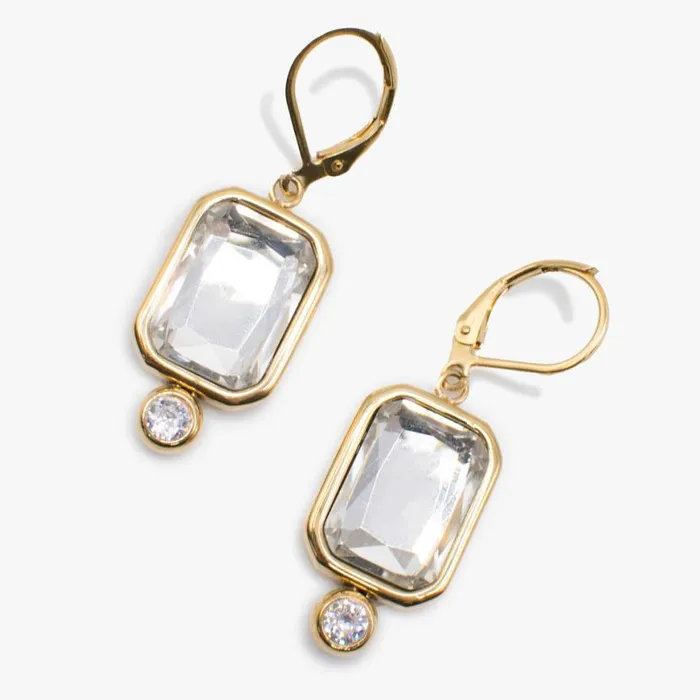 Emerald Cut Crystal Drop Earrings Stainless Steel Gold Women Alex And Ani Wedding Engagement