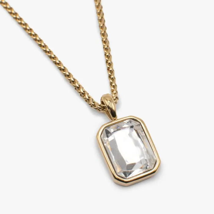 Emerald Cut Crystal Necklace Stainless Steel Gold Women Alex And Ani Easter