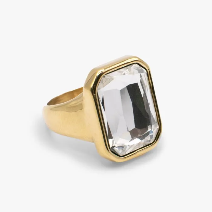 Emerald Cut Crystal Ring Stainless Steel Gold Women Alex And Ani Easter
