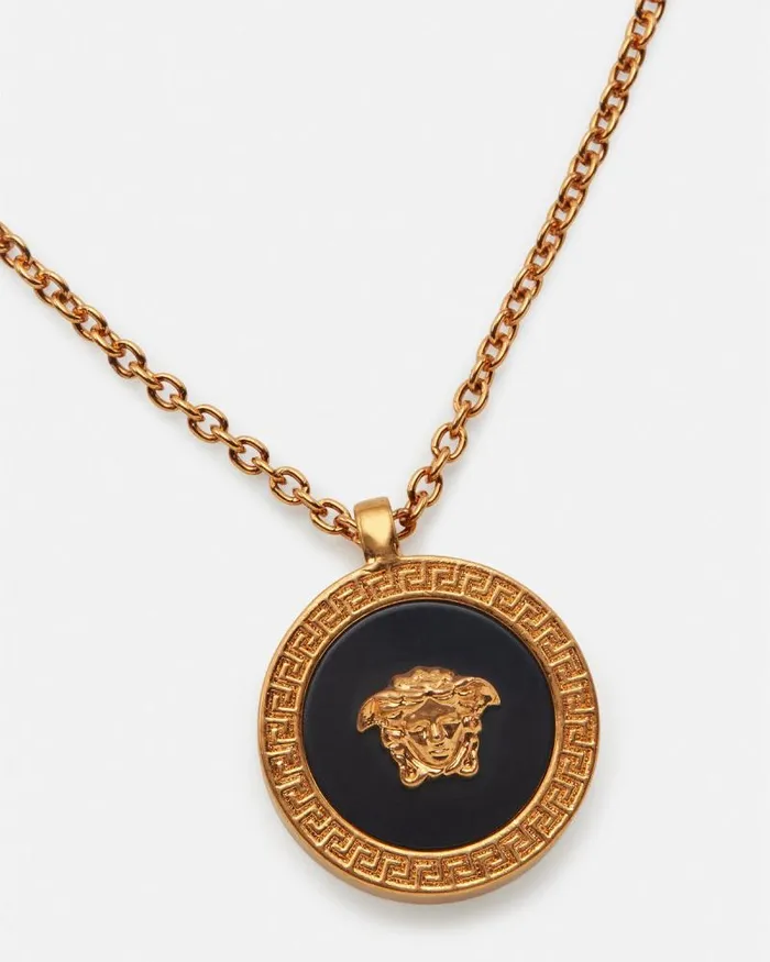 Enamel Medusa Necklace Blackgold WomenMen Versace Necklaces