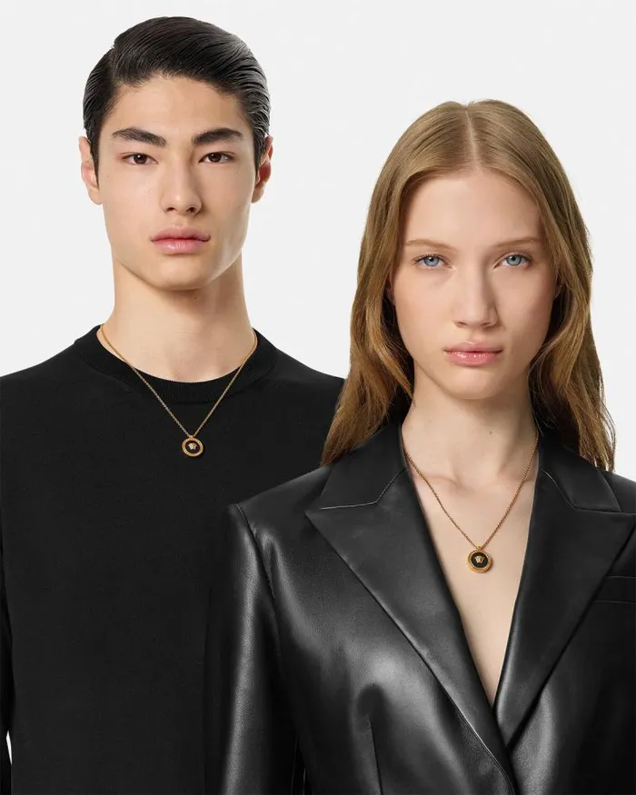 Enamel Medusa Necklace Blackgold WomenMen Versace Necklaces