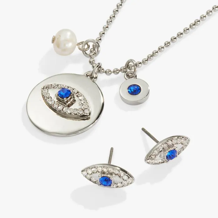 Evil Eye Charm Necklace And Stud Earring Gift Set Silver Women Alex And Ani Spiritual Religious Evil Eye Charm Necklace And Stud Earring Gift Set Silver Women Alex And Ani Spiritual Religious
